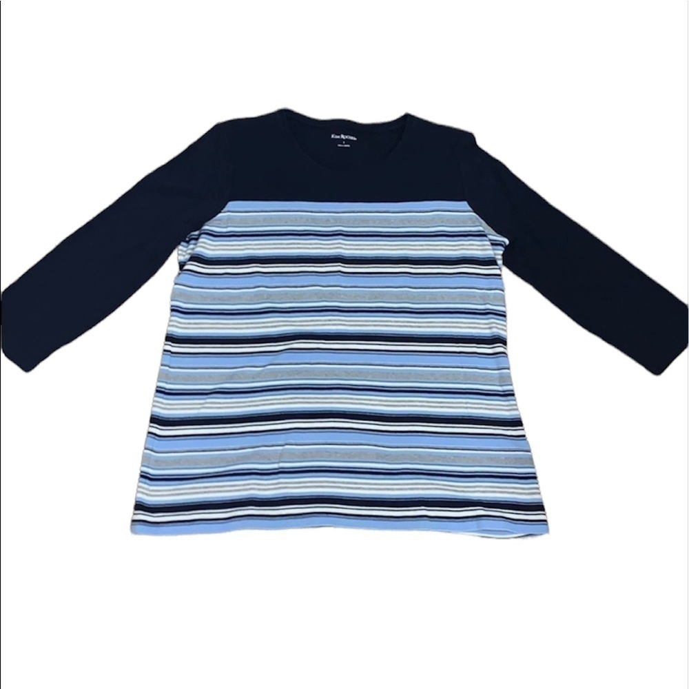 Kim Rogers women’s 3/4 length sleeve top with blue and navy blue stripes